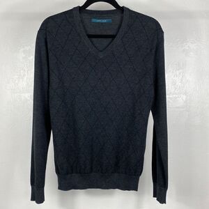 Perry Ellis Gray V-neck Argyle Pullover Sweater size S